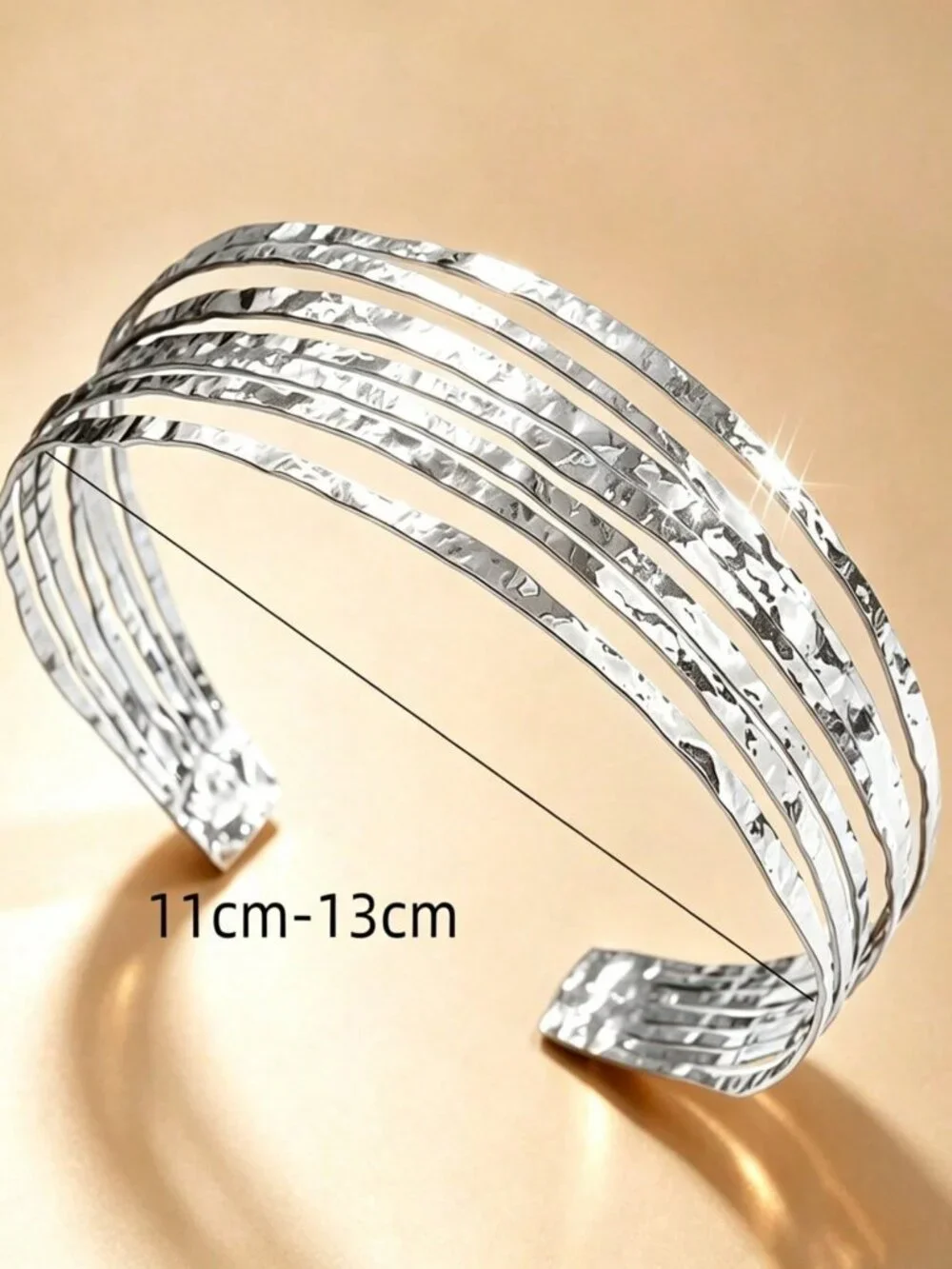 Silver Elegant Women's Multi-Layer Hammered Texture Geometric Line Open Choker